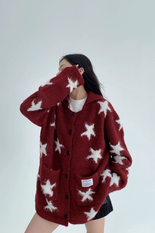 Star-Patterned Knit Cardigan