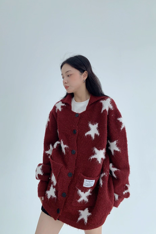 Star-Patterned Knit Cardigan