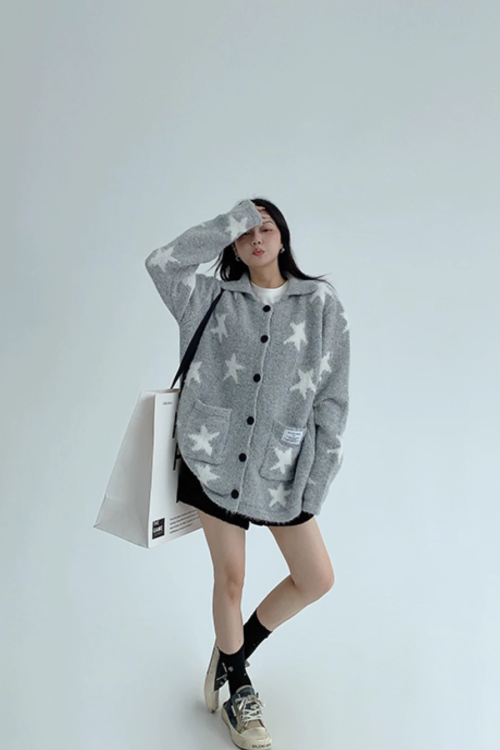 Star-Patterned Knit Cardigan