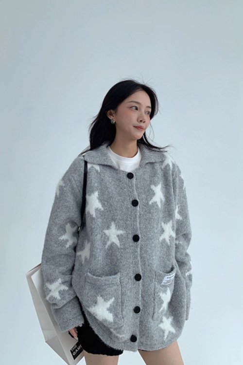 Star-Patterned Knit Cardigan