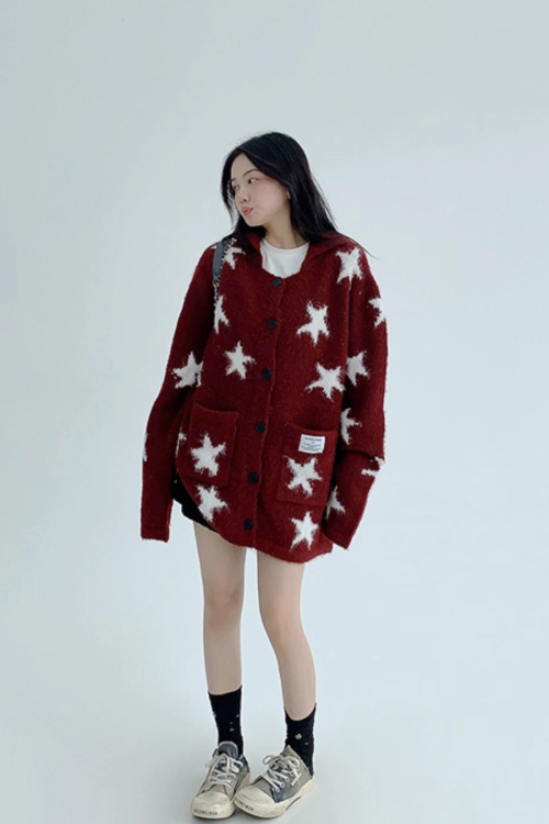 Star-Patterned Knit Cardigan
