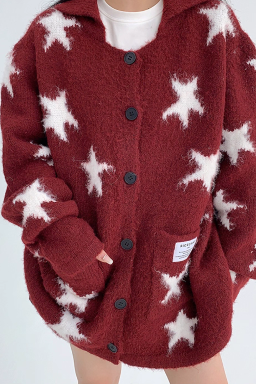 Star-Patterned Knit Cardigan