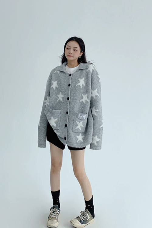 Star-Patterned Knit Cardigan