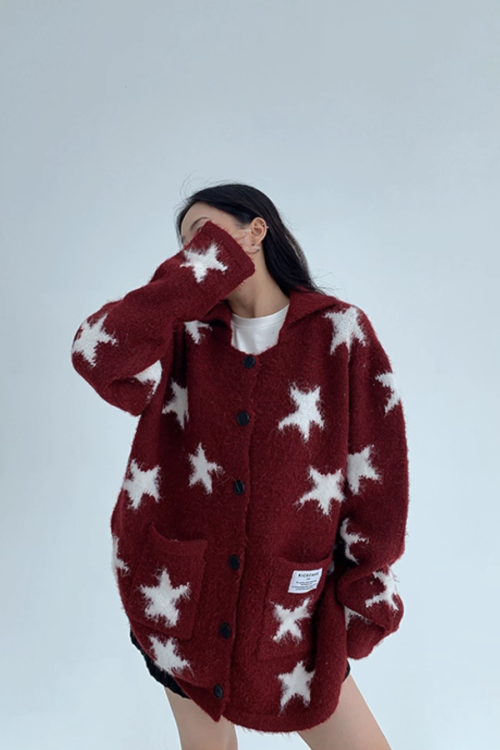 Star-Patterned Knit Cardigan