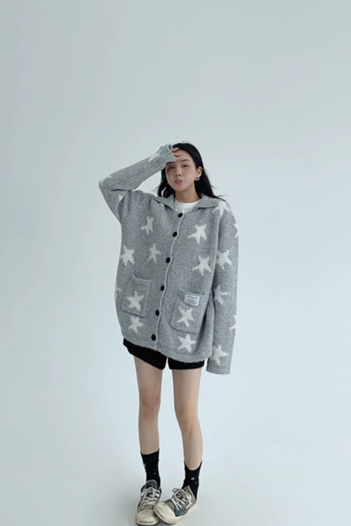 Star-Patterned Knit Cardigan