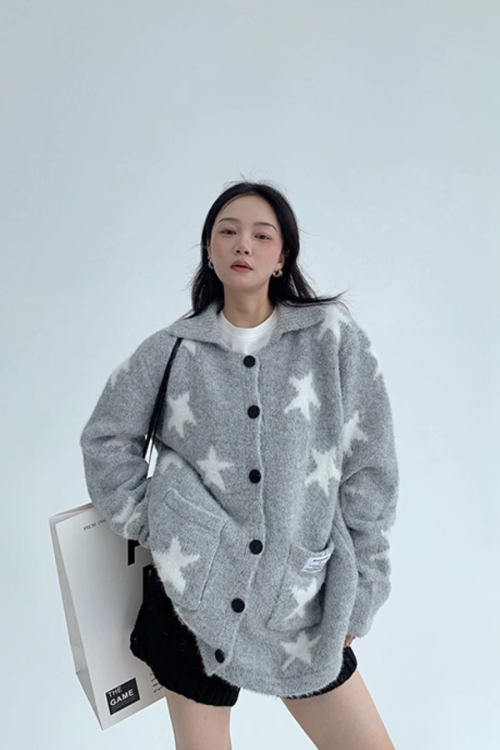 Star-Patterned Knit Cardigan