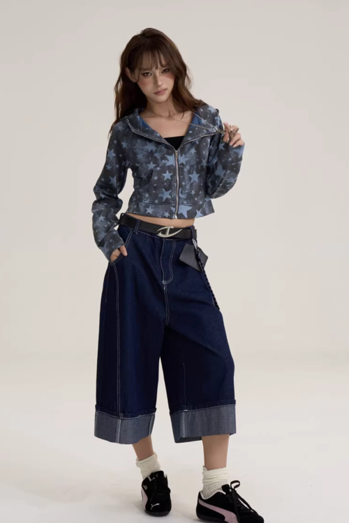 Star-Patterned Zip-Up Hoodie