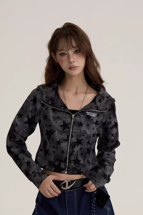 Star-Patterned Zip-Up Hoodie