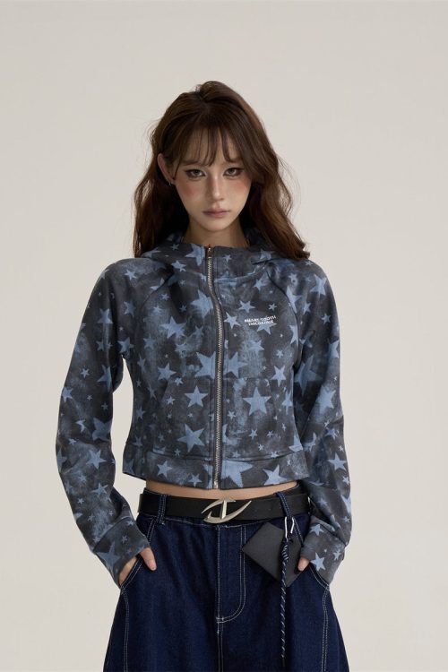 Star-Patterned Zip-Up Hoodie