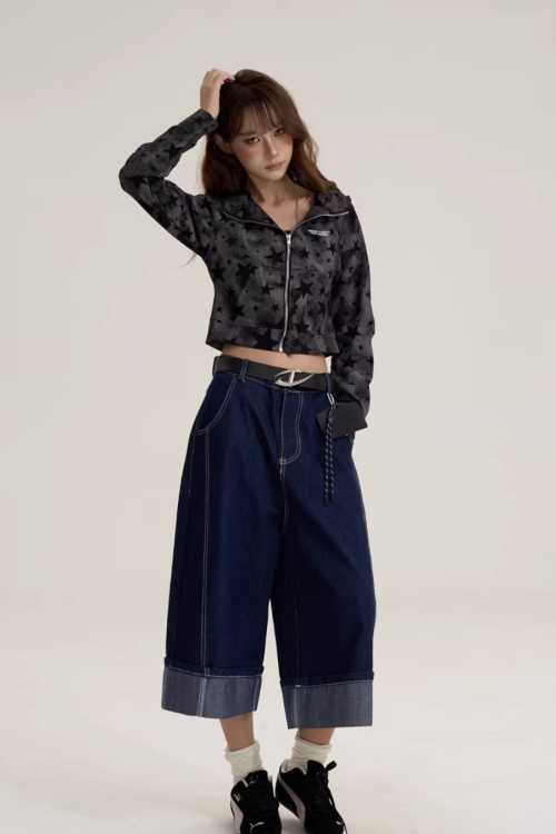 Star-Patterned Zip-Up Hoodie