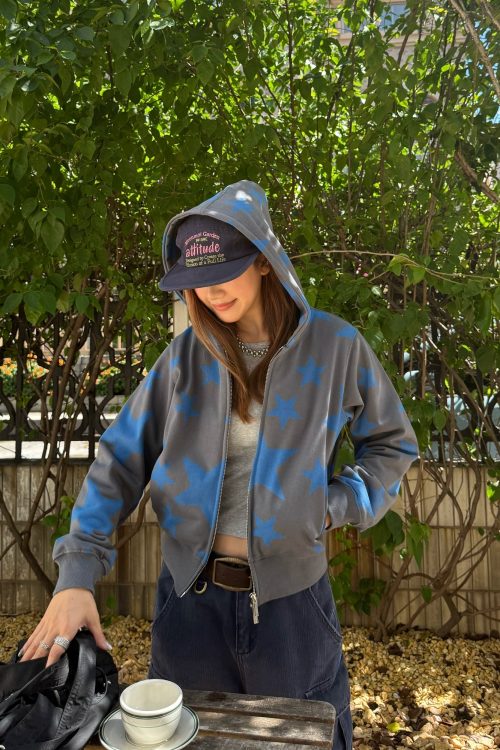 Star Print Zip Up Hoodie