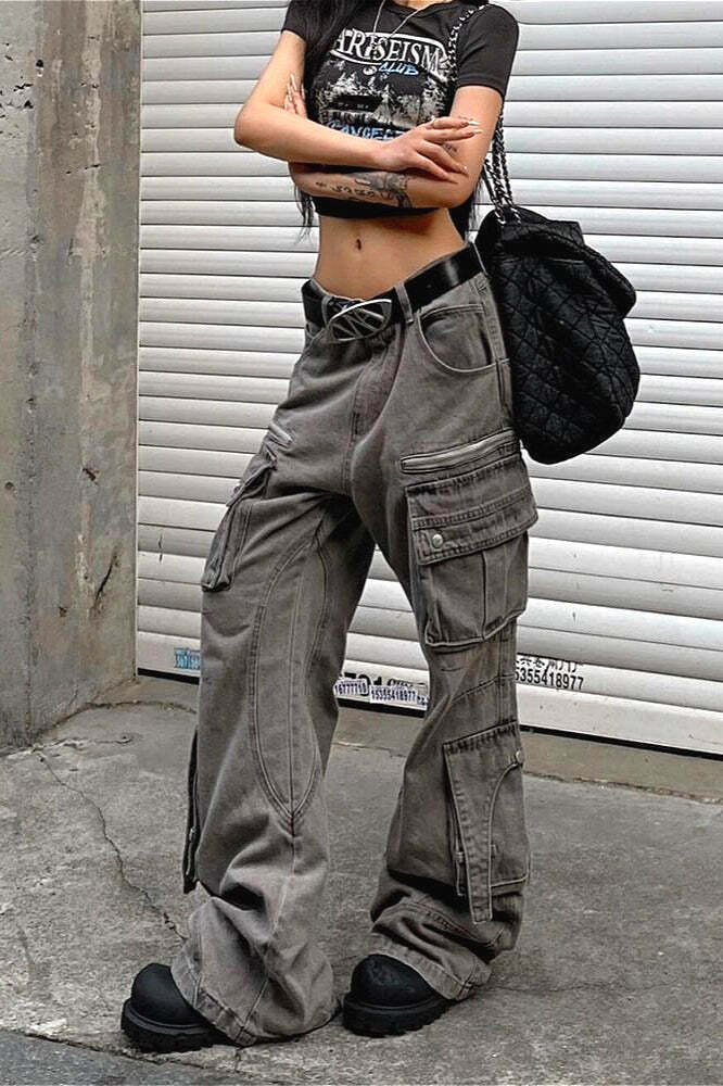 Streetwear Multi-pocket Cargo Washed Jeans Streetwear Multi-pocket Cargo Washed Jeans