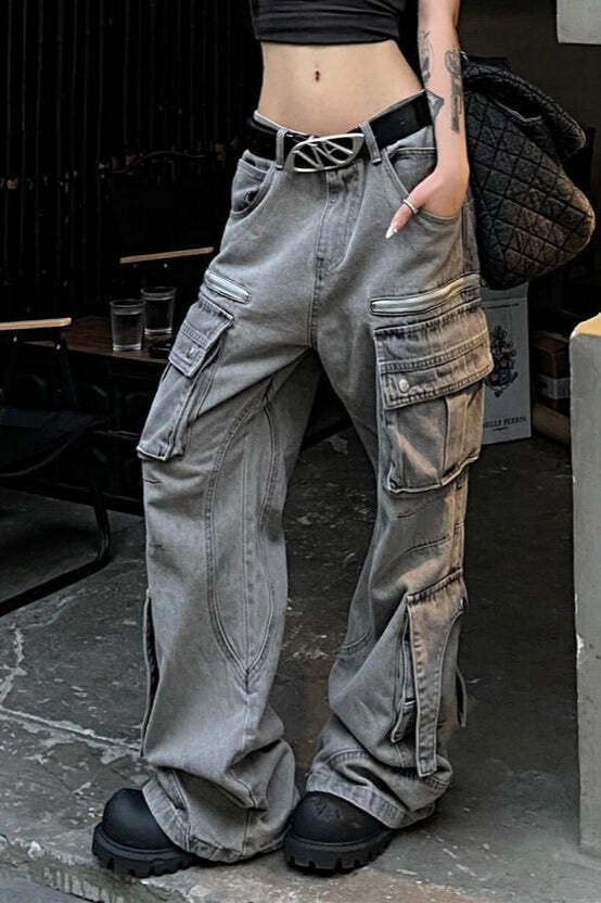 Streetwear Multi-pocket Cargo Washed Jeans Streetwear Multi-pocket Cargo Washed Jeans