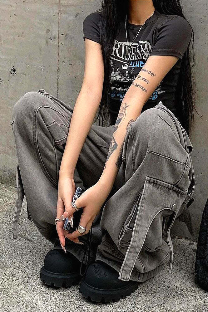 Streetwear Multi-pocket Cargo Washed Jeans Streetwear Multi-pocket Cargo Washed Jeans