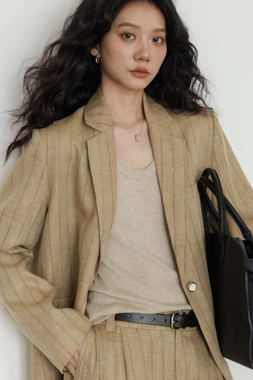 Stripe Design Blazer Jacket / Casual Wide Pants