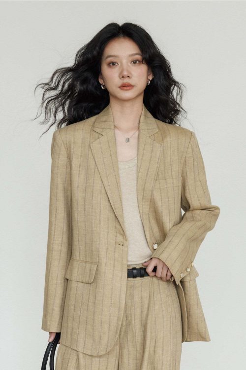 Stripe Design Blazer Jacket / Casual Wide Pants