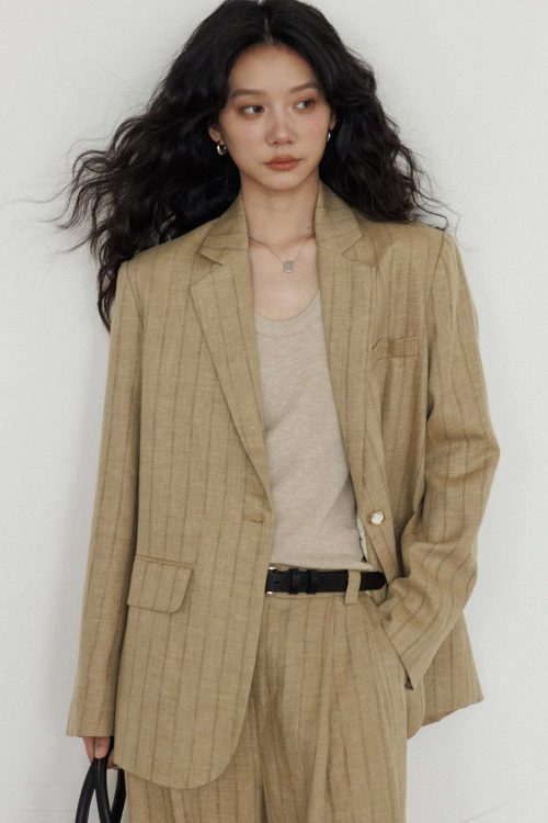 Stripe Design Blazer Jacket / Casual Wide Pants