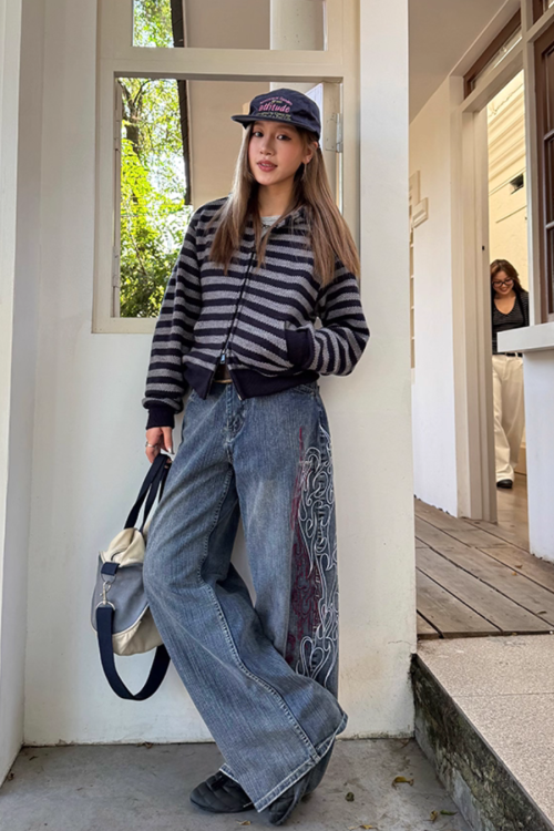 Stripe Knit Zip Hoodie