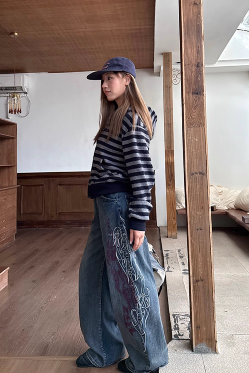 Stripe Knit Zip Hoodie