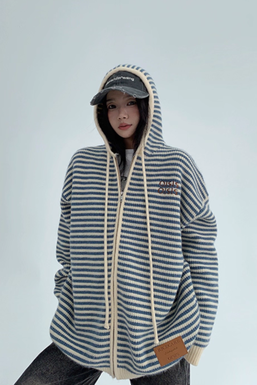 Stripe Relaxed Knit Hoodie