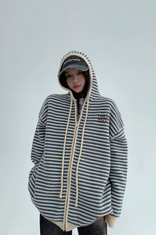 Stripe Relaxed Knit Hoodie