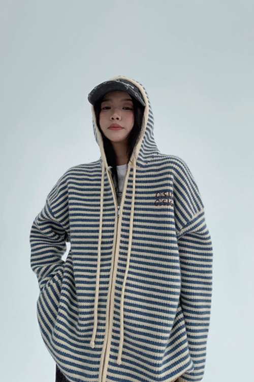 Stripe Relaxed Knit Hoodie