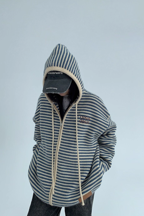 Stripe Relaxed Knit Hoodie