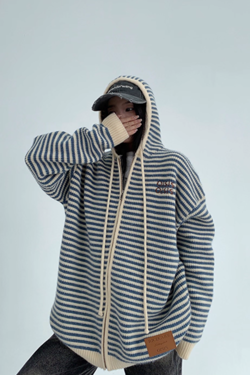 Stripe Relaxed Knit Hoodie