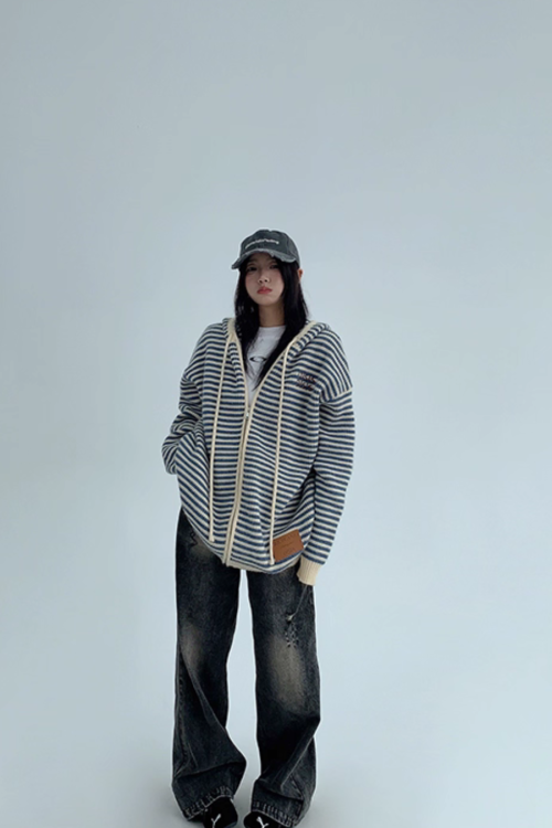 Stripe Relaxed Knit Hoodie