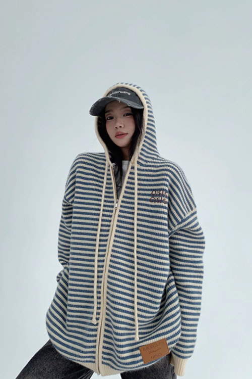 Stripe Relaxed Knit Hoodie