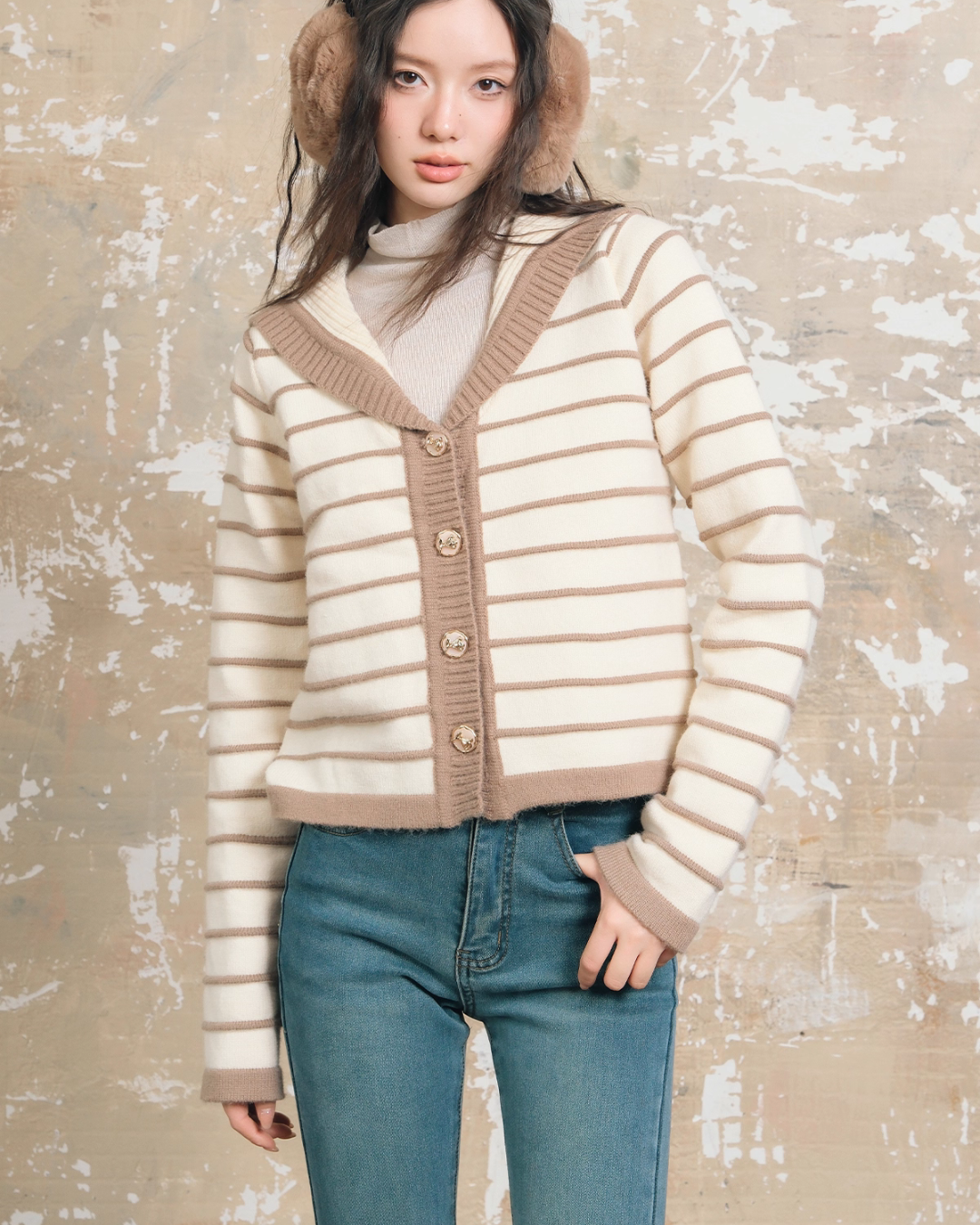Stripe Retro Collar Knit Stripe Retro Collar Knit