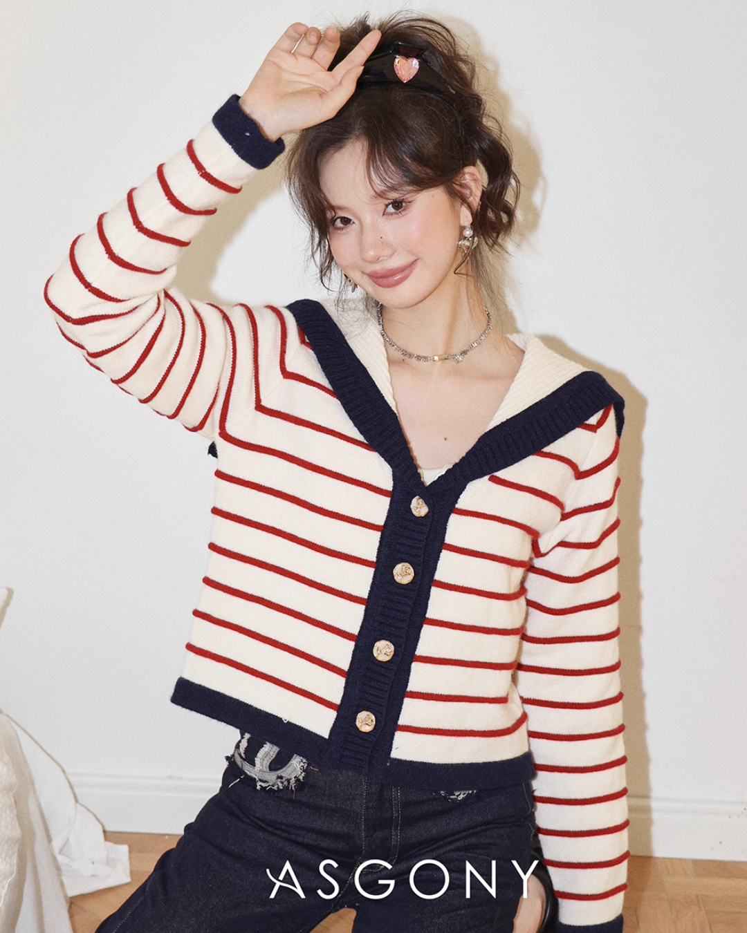Stripe Retro Collar Knit Stripe Retro Collar Knit