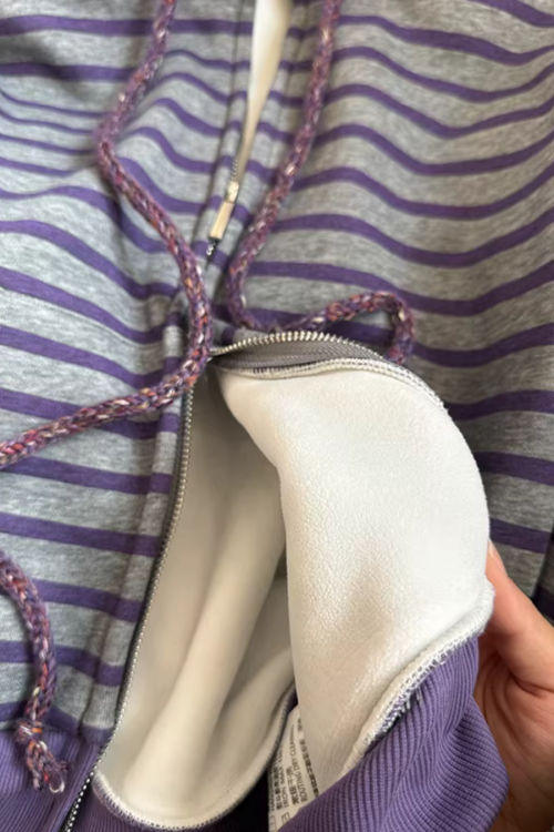 Striped Fleece Stand Collar Hoodie