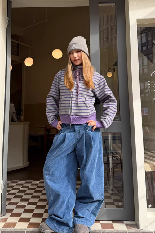 Striped Fleece Stand Collar Hoodie