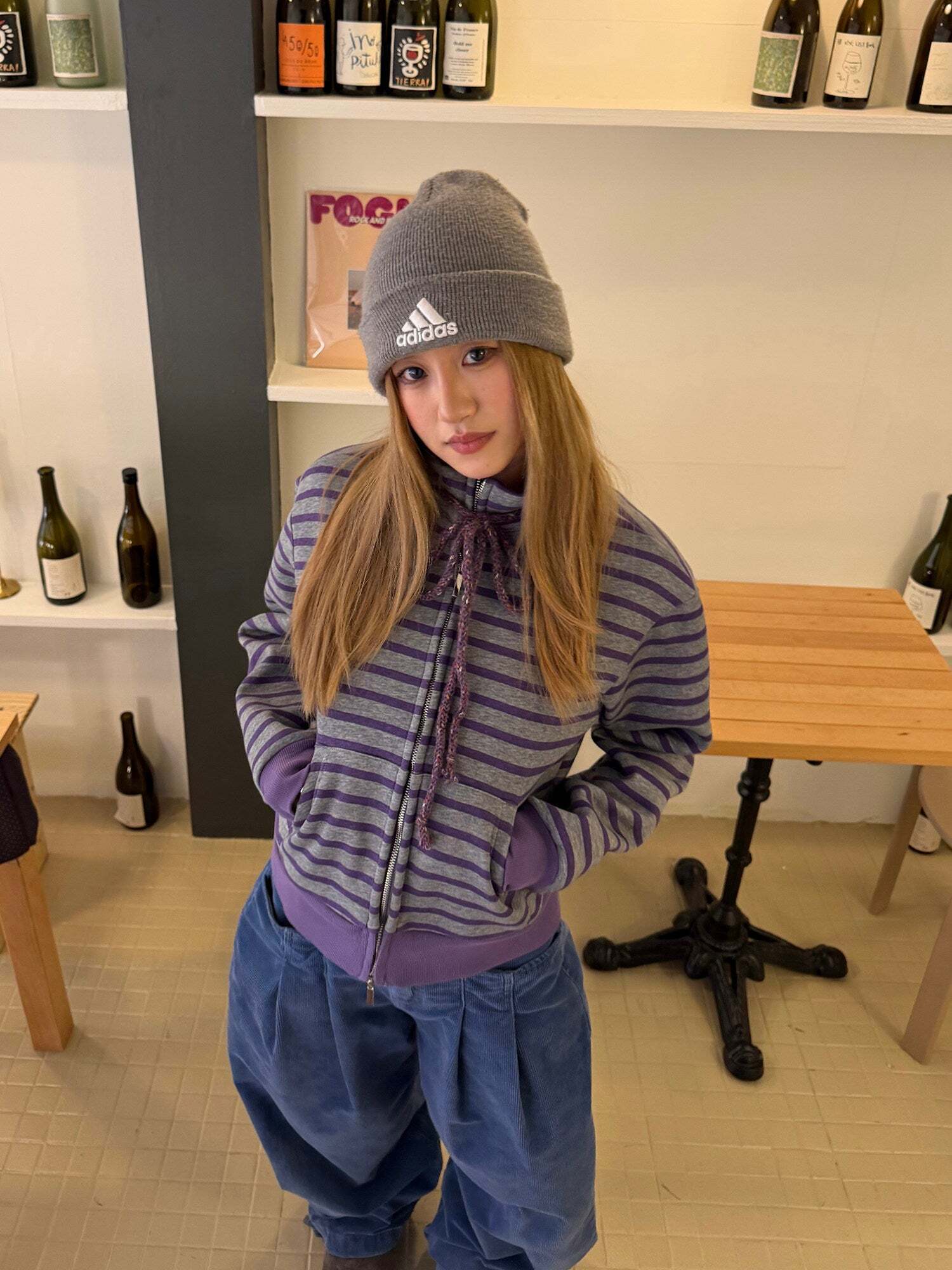 Striped Fleece Stand Collar Hoodie