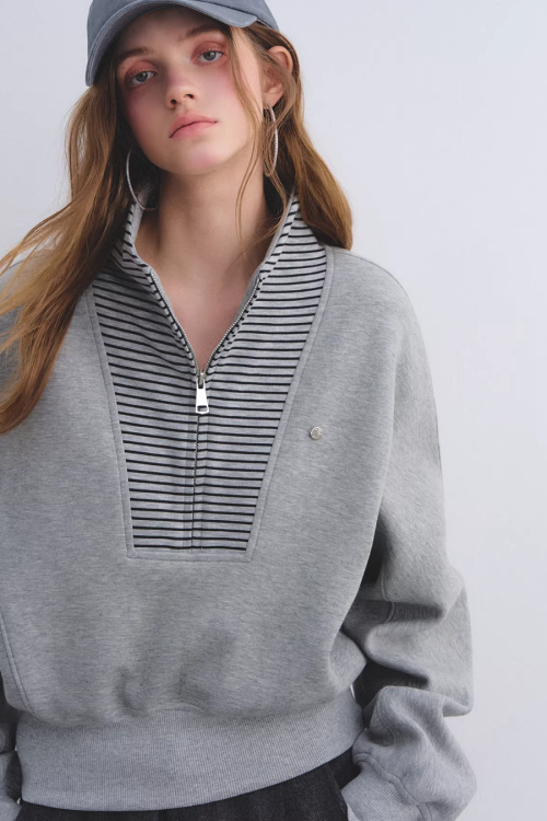 Striped Half-Zip Pullover Hoodie