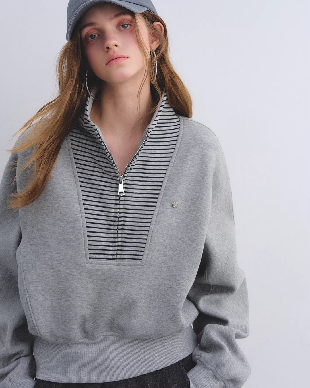 Striped Half-Zip Pullover Hoodie Striped Half-Zip Pullover Hoodie