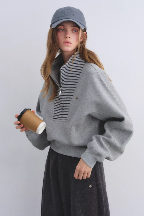 Striped Half-Zip Pullover Hoodie