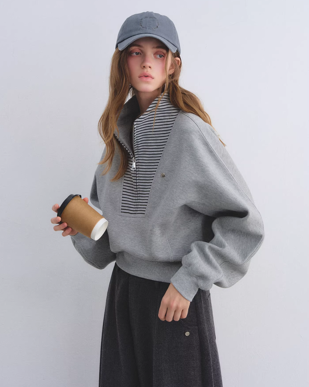 Striped Half-Zip Pullover Hoodie Striped Half-Zip Pullover Hoodie