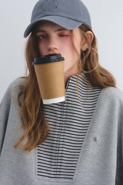 Striped Half-Zip Pullover Hoodie