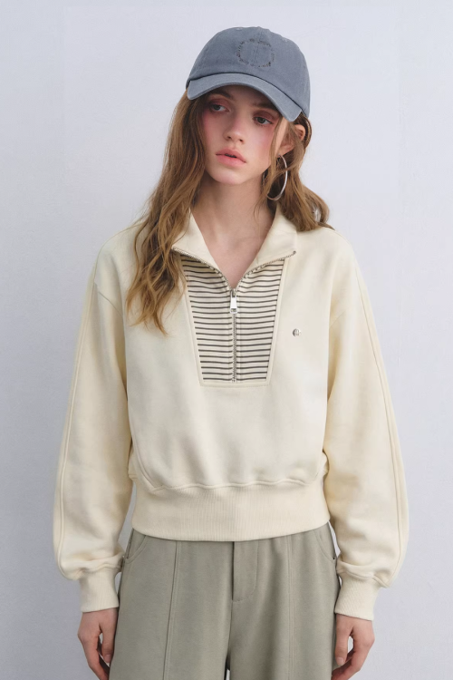 Striped Half-Zip Pullover Hoodie