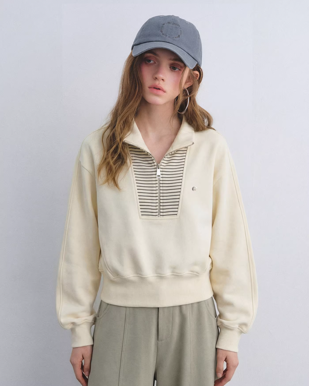Striped Half-Zip Pullover Hoodie Striped Half-Zip Pullover Hoodie