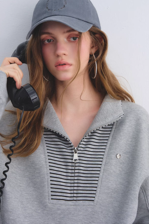 Striped Half-Zip Pullover Hoodie