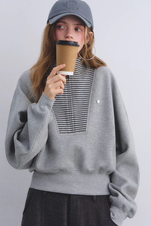 Striped Half-Zip Pullover Hoodie