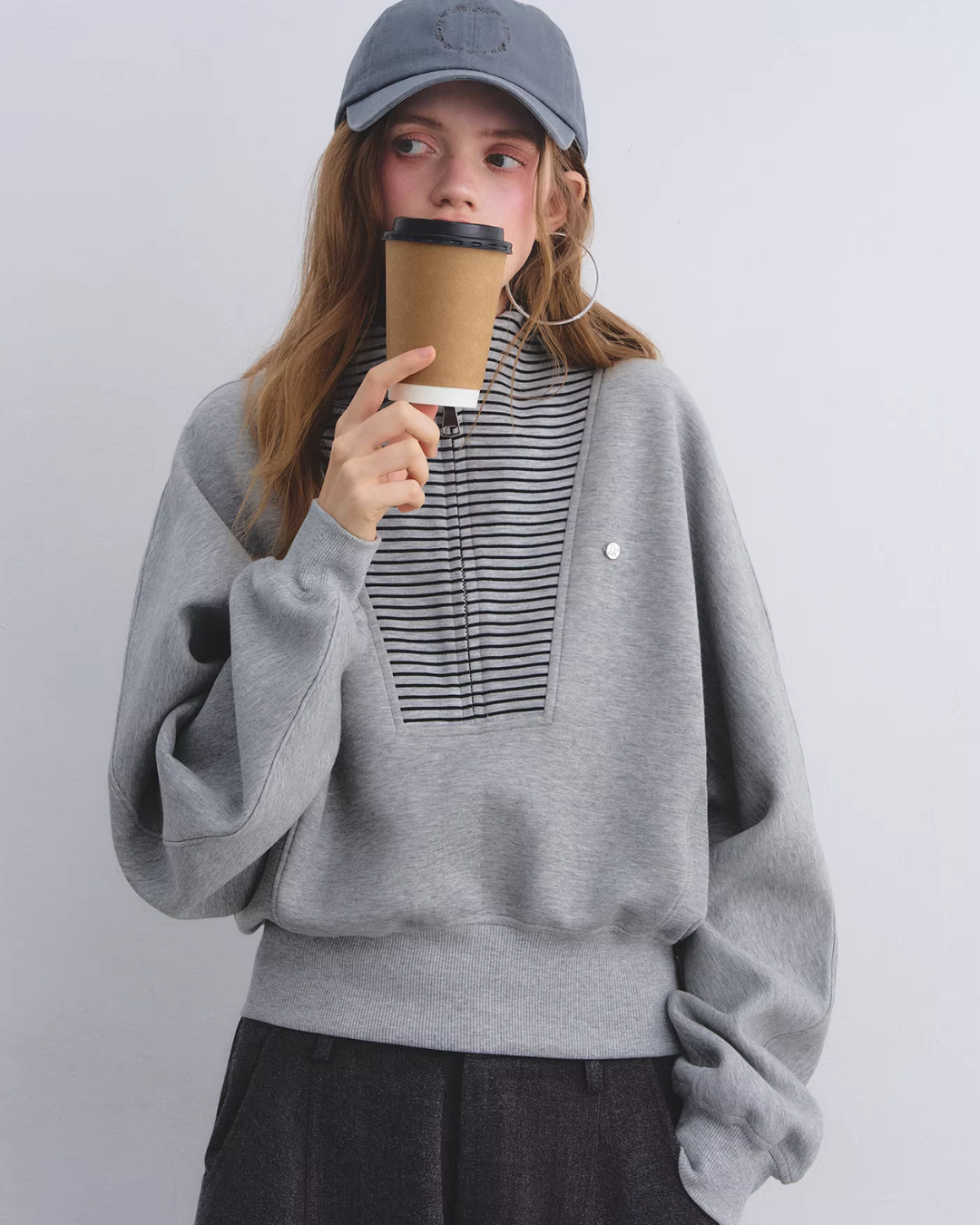 Striped Half-Zip Pullover Hoodie Striped Half-Zip Pullover Hoodie