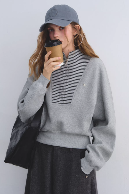 Striped Half-Zip Pullover Hoodie