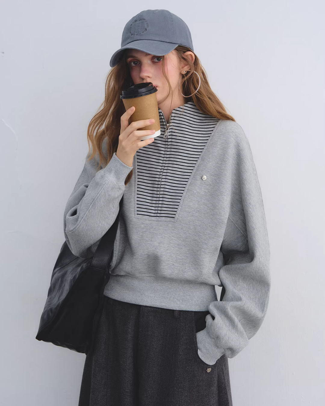 Striped Half-Zip Pullover Hoodie Striped Half-Zip Pullover Hoodie