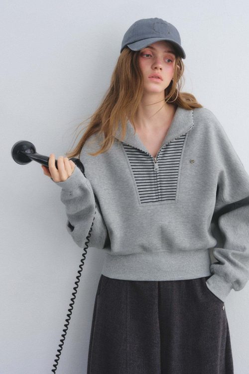Striped Half-Zip Pullover Hoodie