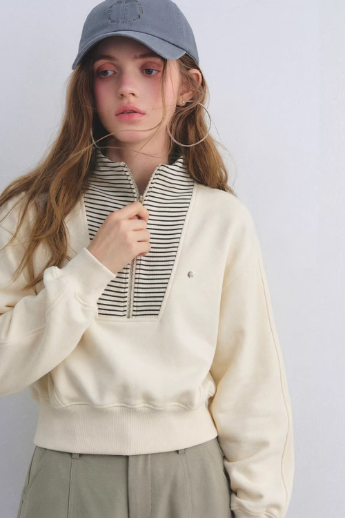 Striped Half-Zip Pullover Hoodie