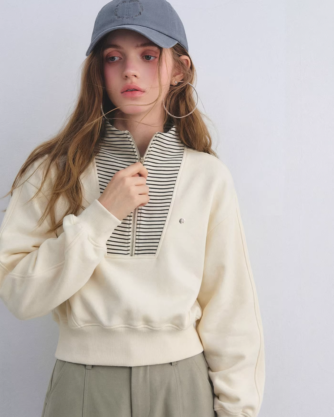 Striped Half-Zip Pullover Hoodie Striped Half-Zip Pullover Hoodie